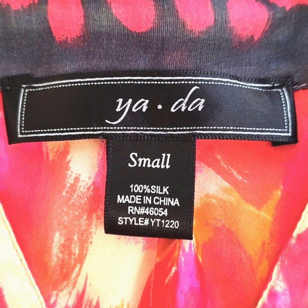 Ya-Da Womens100% Silk V-neck Ruched 3/4 Sleeve Blouse/Size S - Picture 8 of 10